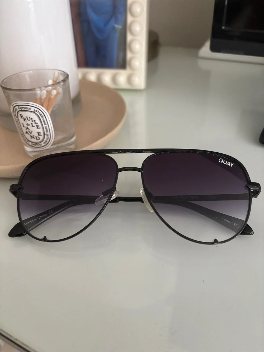Quay Australia Black Aviator Sunglasses with Gradient Lenses